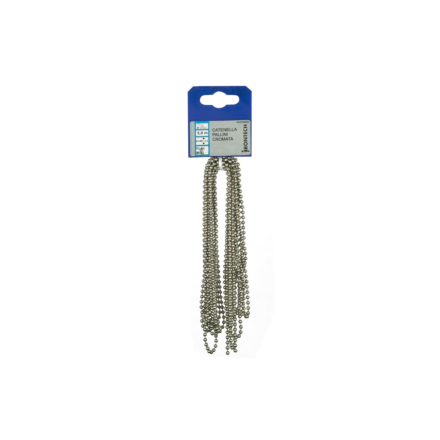 Catena a pallini pretagliata 3,6 mm. in ottone cromato 5 mt.