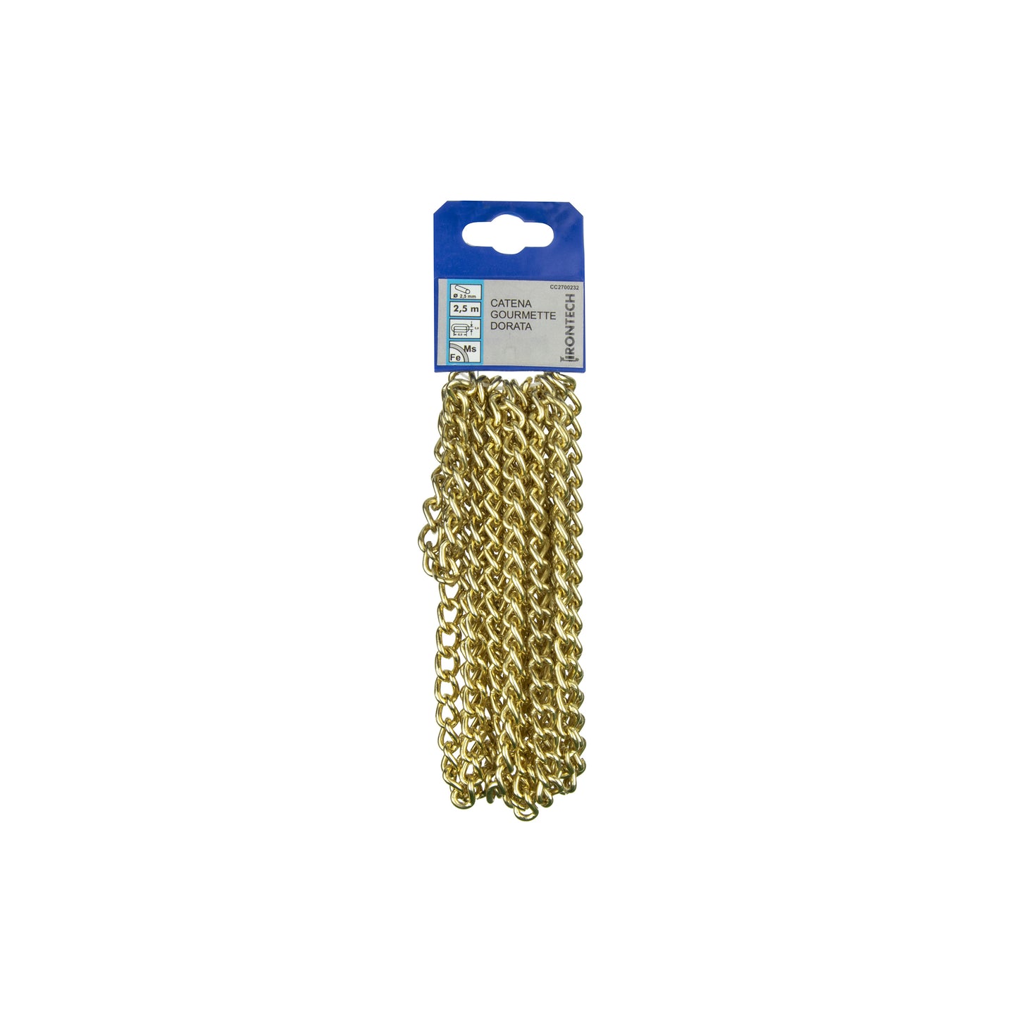 Catena groumette pretagliata 2,5 mm. in acciaio ottonato 2,5 mt.