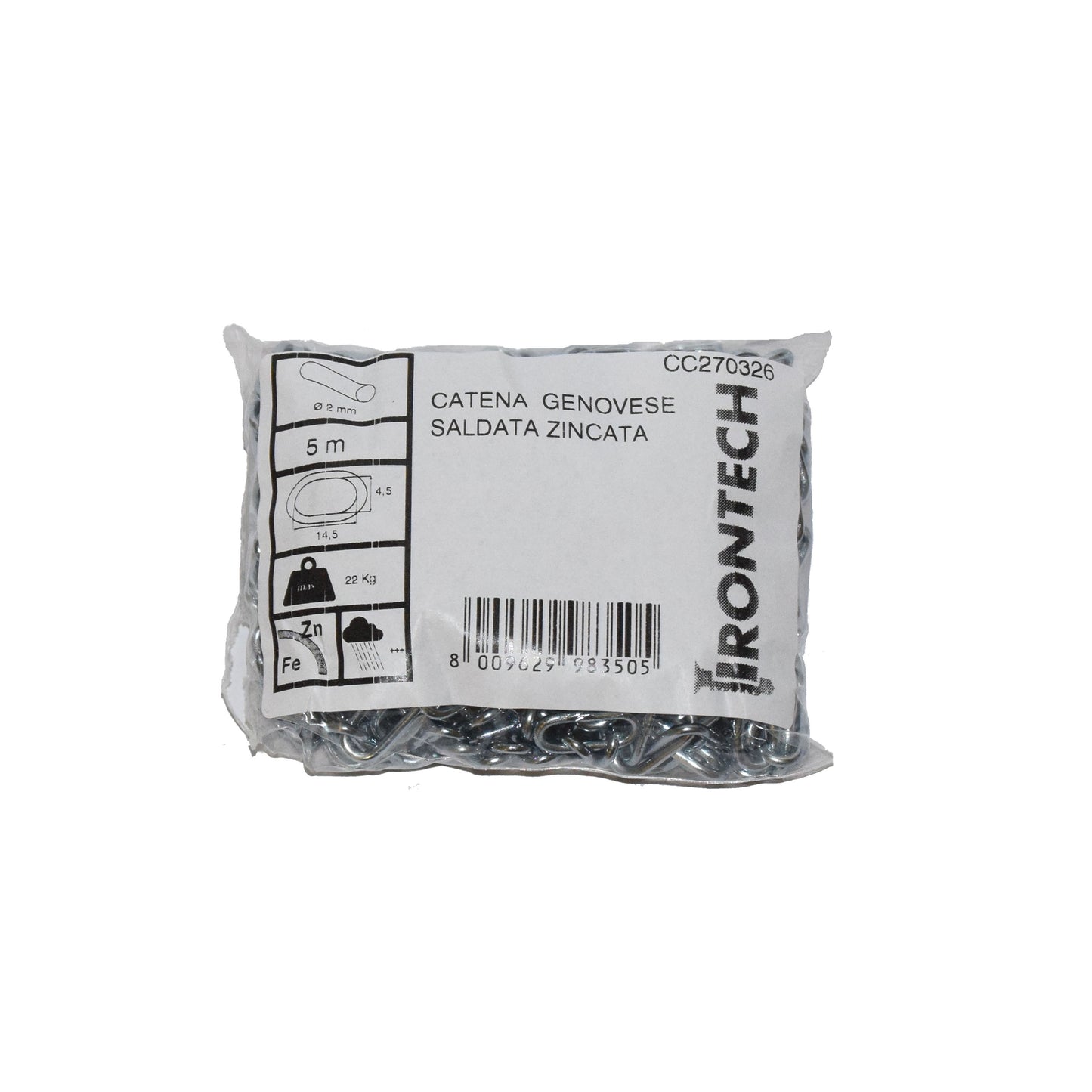 Catena genovese pretagliata 2 mm. in acciaio zincato 5 mt.