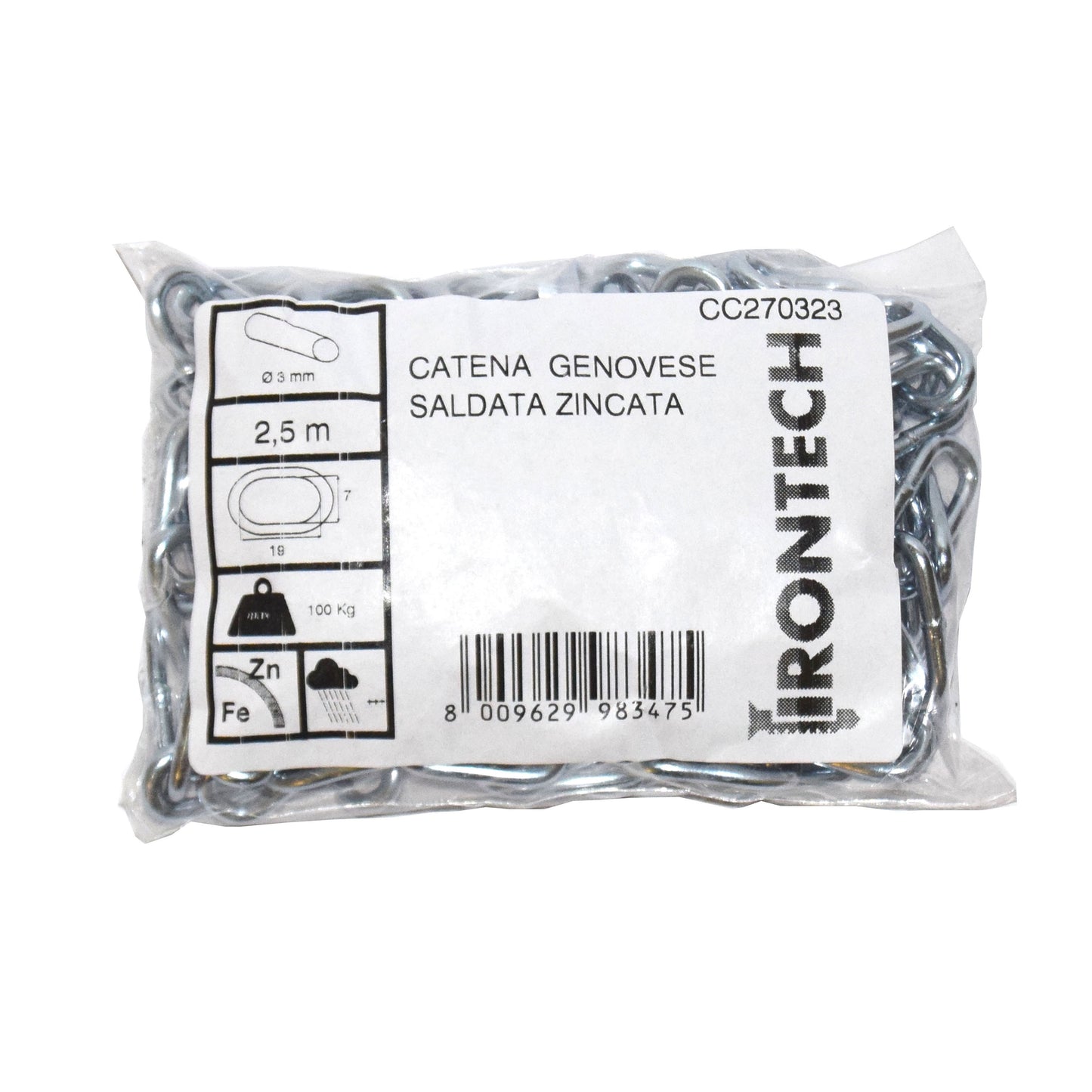 Catena genovese pretagliata 3 mm. in acciaio zincato 5 mt.