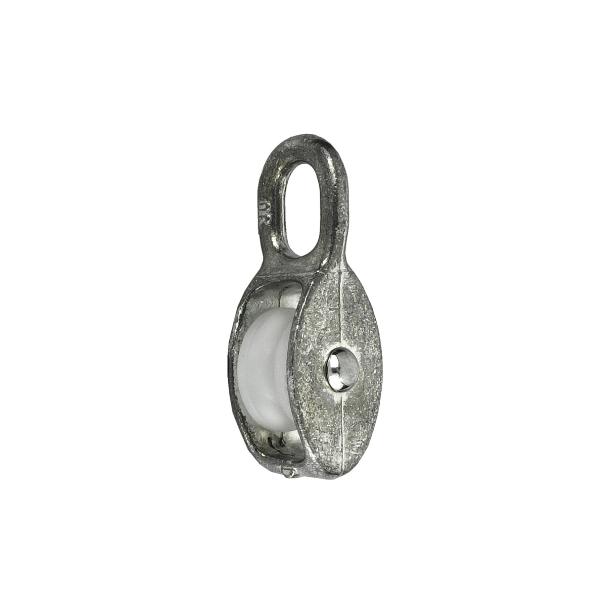 Carrucola ad 1 gola in lega di zinco e poliammide per funi 9 mm.