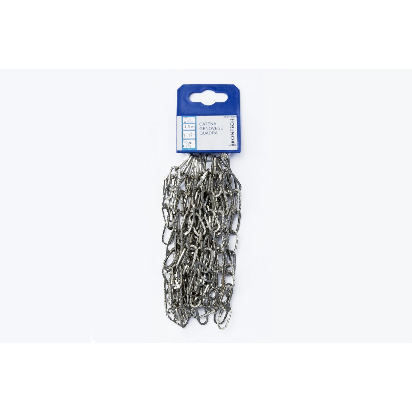 Catena genovese pretagliata maglia quadra 2 mm. in acciaio nichelato 2,5 mt.
