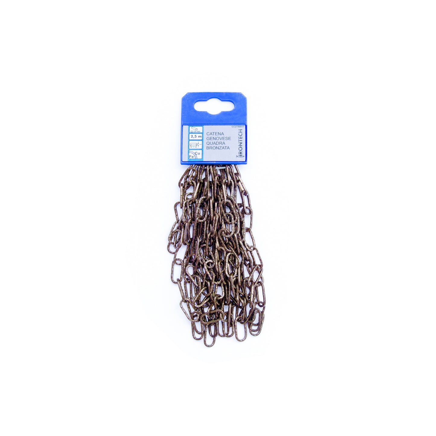 Catena genovese pretagliata maglia quadra 2 mm. in acciaio bronzato 2,5 mt.