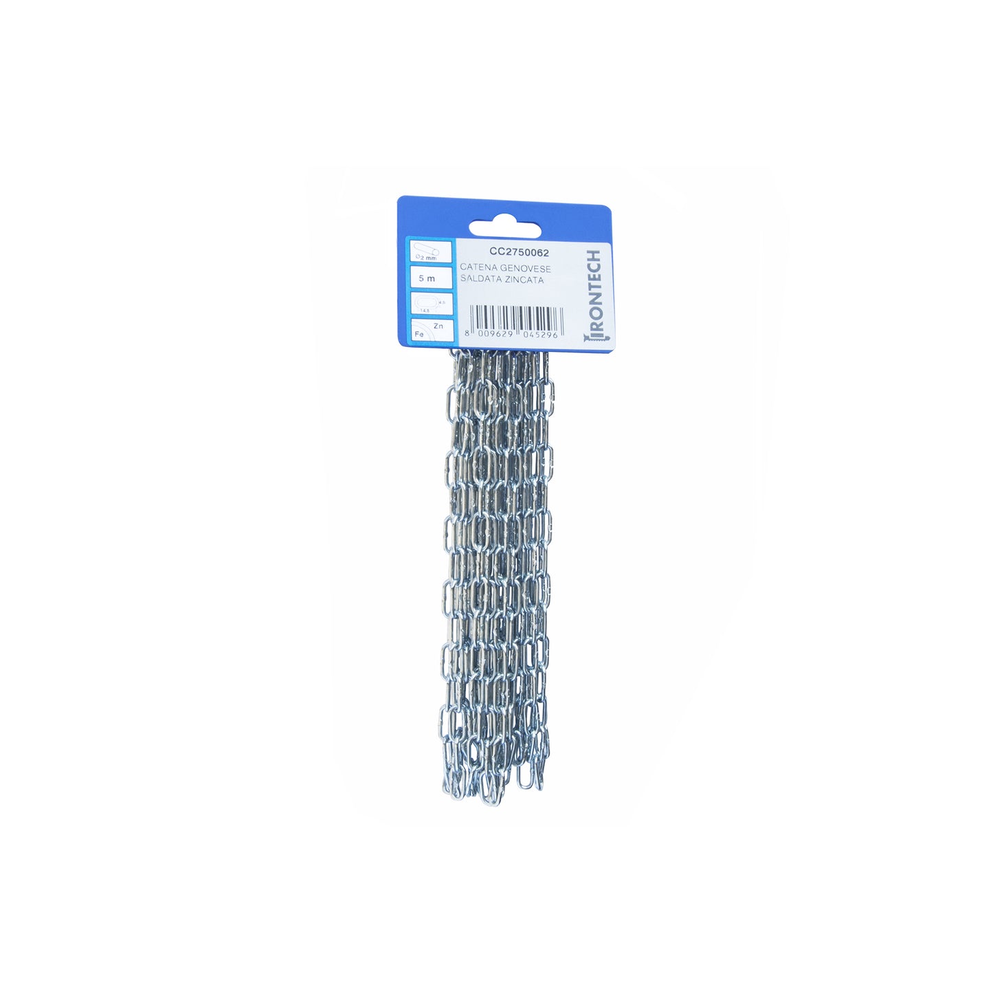 Catena genovese pretagliata 2 mm. in acciaio zincato 5 mt.