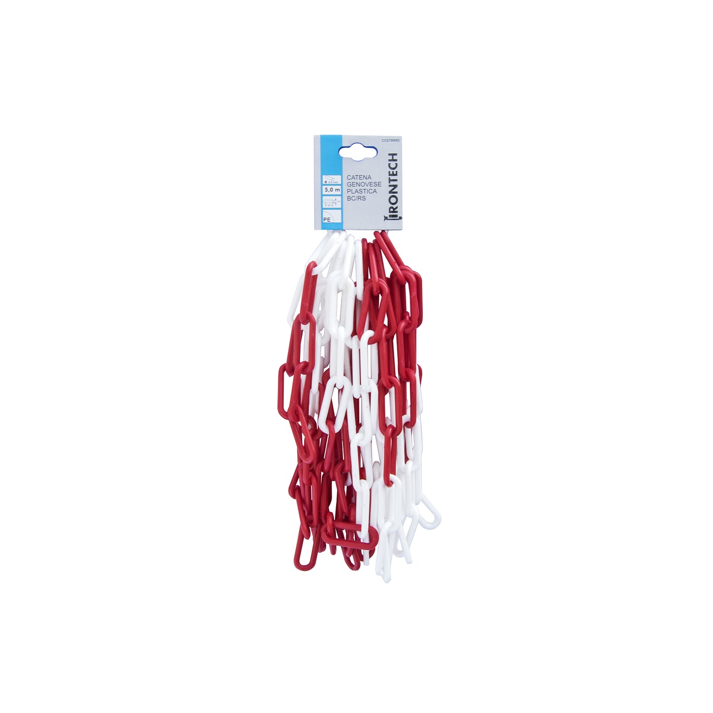 Catena segnaletica pretagliata 6 mm. in plastica bianco/rosso 5 mt.
