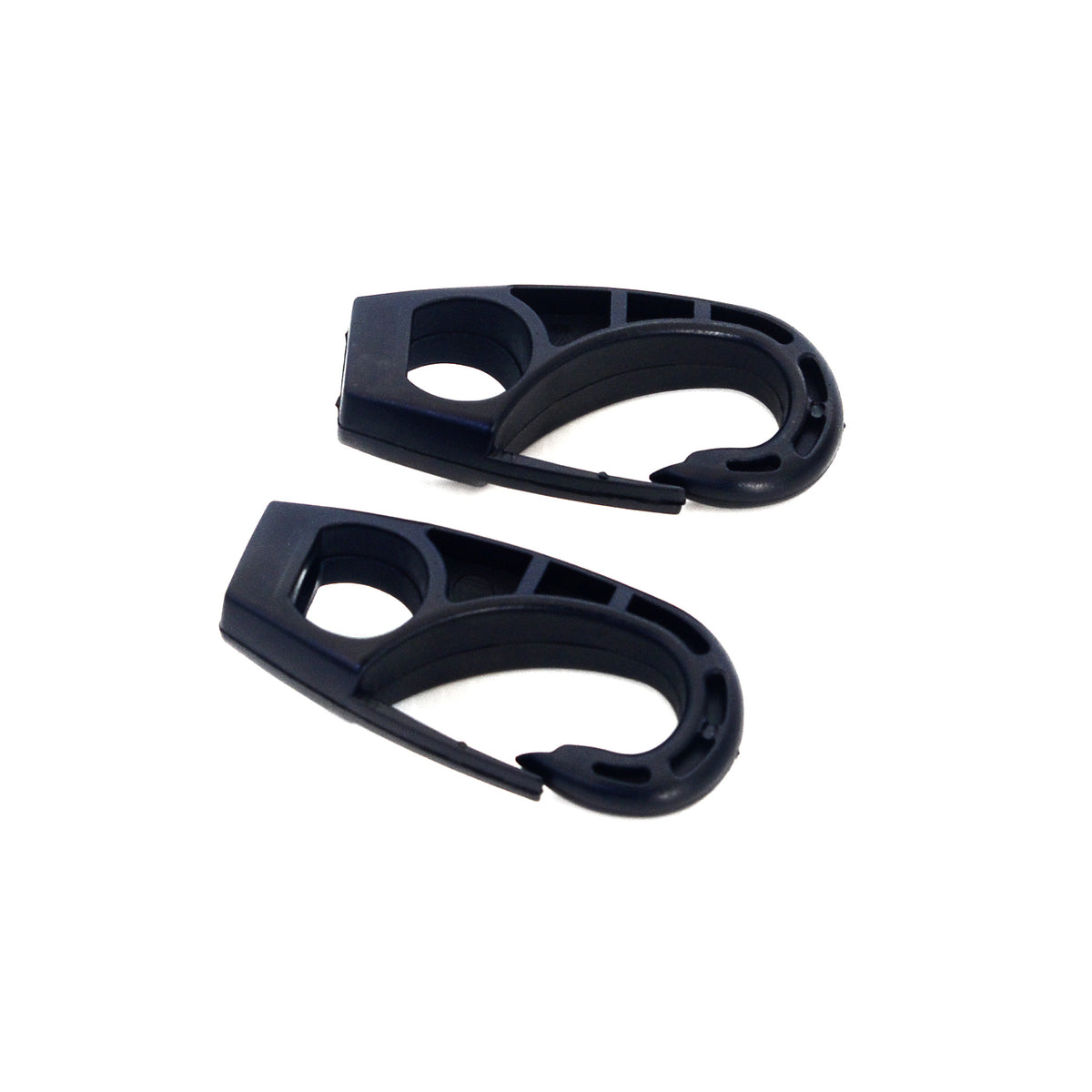 Ganci a moschettone in nylon nero ricambio per elastici 6 mm. 2 pz.