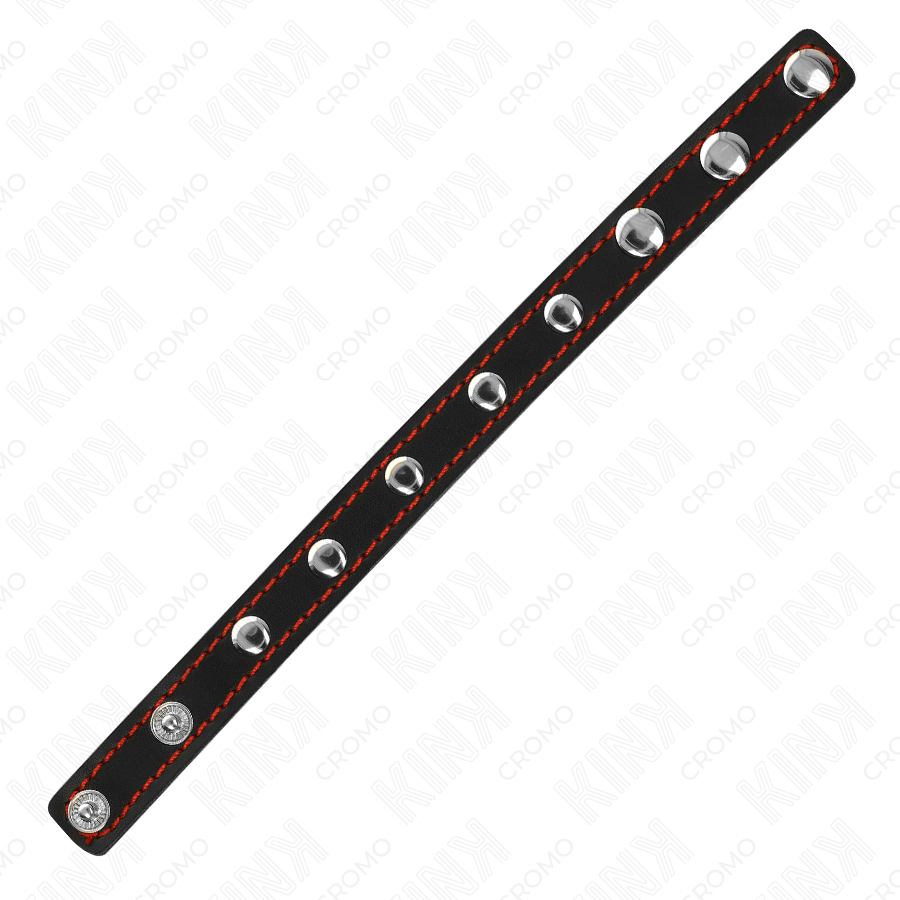 KINK - ANELLO PER PENE IN PELLE CON CHIUSURA A PRESSIONE FODERA ROSSA 21 X 1,5 CM
