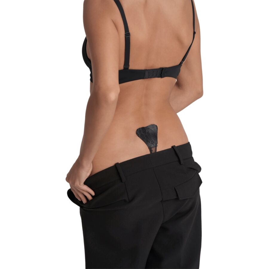 BYE-BRA - TANGA ADHESIVO ENCAJE NEGRO TALLA NICA