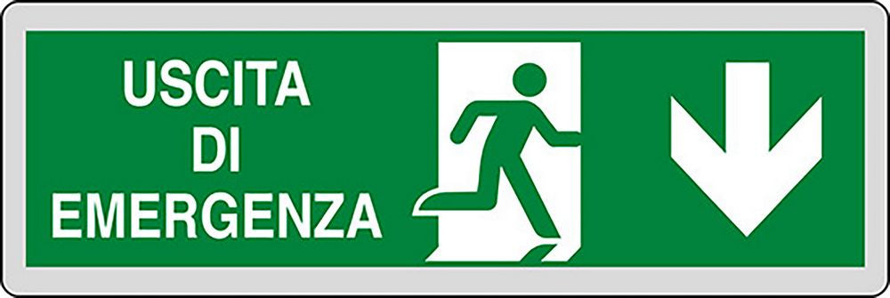Adesivo segnaletico Uscita d'Emergenza freccia in basso 15CMx5CM