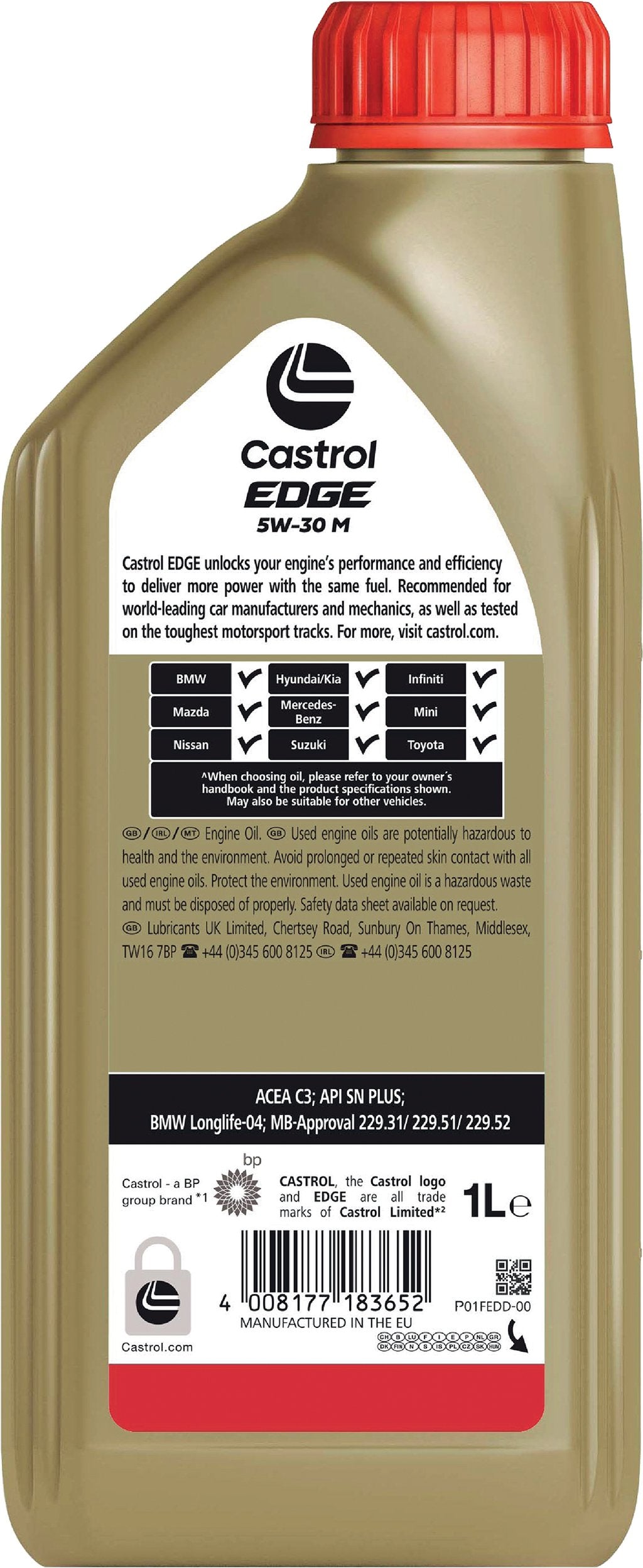 Castrol Edge M 5W-30 API TC JASO FD 1L Sintetico Olio Motore Lubrificante Auto