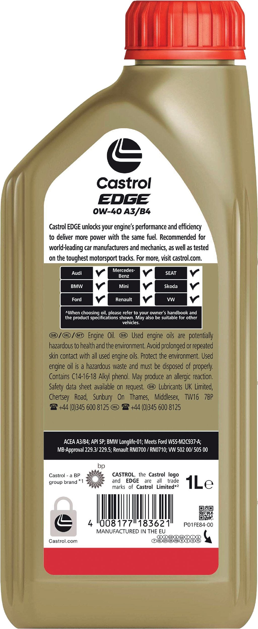 Castrol Edge 0W-40 ACEA A3/B4 RN17 1L Sintetico Olio Motore Lubrificante Auto