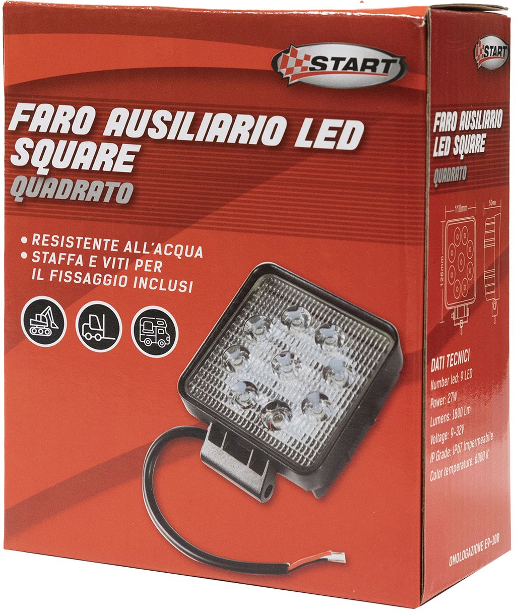 START Faro ausiliario 9 led quadrato auto nero, indicatore fuori strada