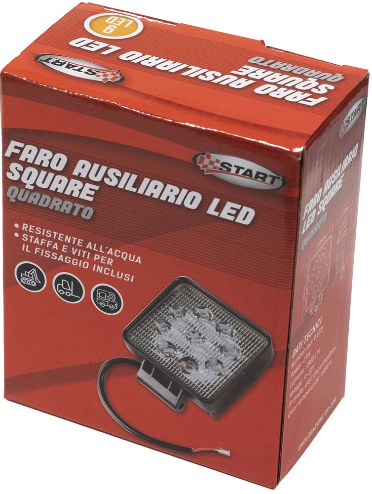 Faro ausiliario 9 led quadrato auto nero, indicatore fuori strada