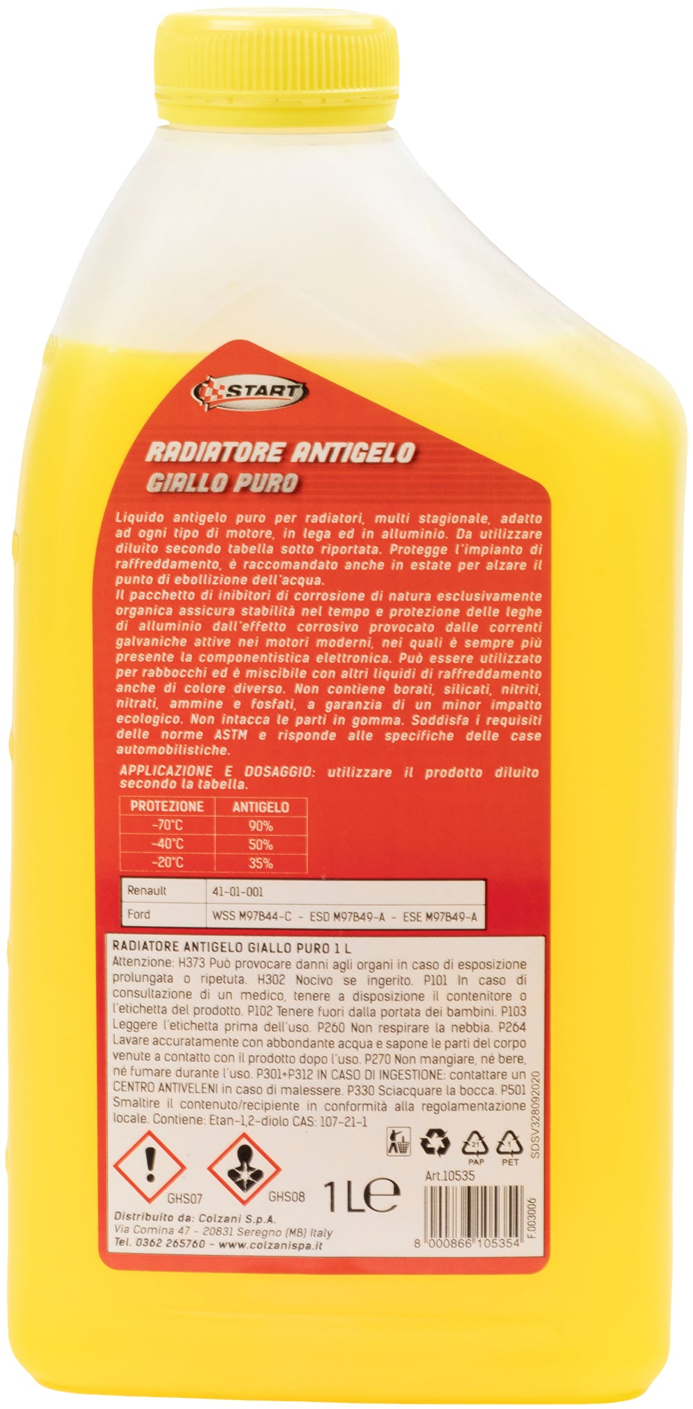 START Antigelo Giallo Puro 1L  Fluido Radiatore Long Life Concentrato