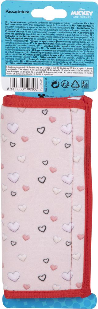 Passacintura auto Minnie Topolina di colore rosa, chiusura con velcro
