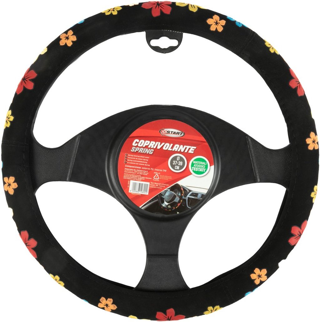 START Coprivolante auto Spring diametro 37-39 cm nero con fiori, universale