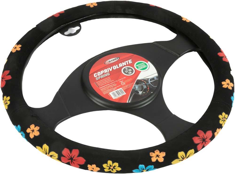 Coprivolante auto Spring diametro 37-39 cm nero con fiori, universale