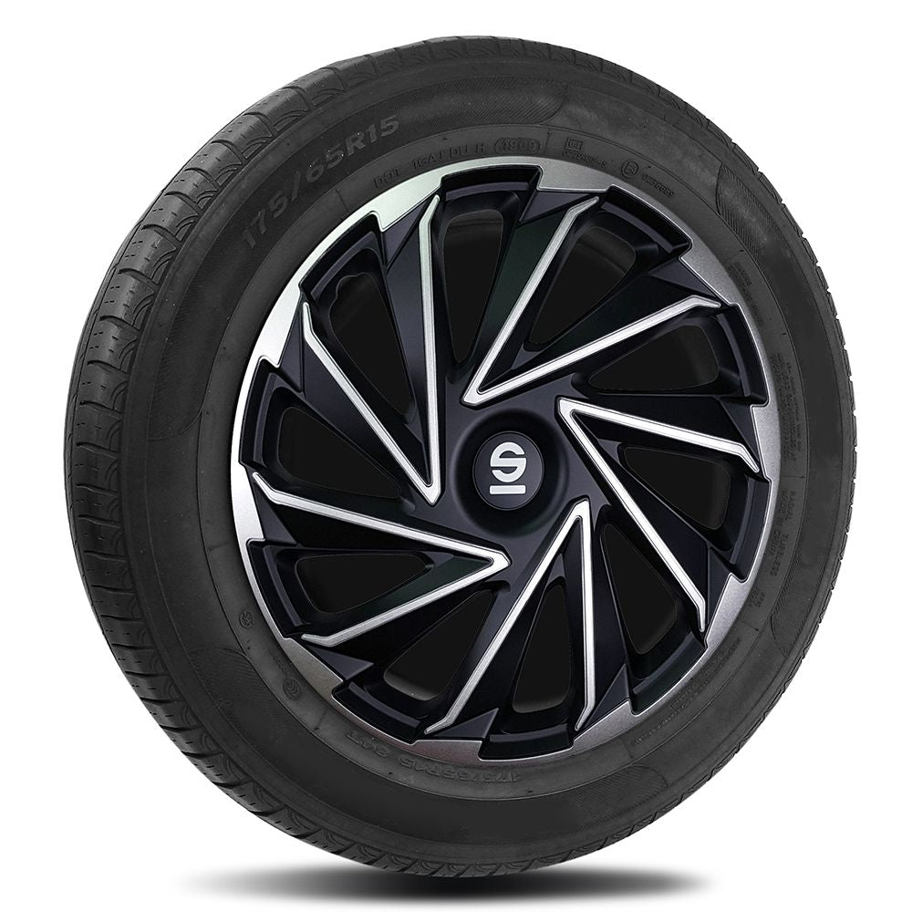 Borchie Set 4 copricerchi 15" pollici copriruota auto Varese SPC1580SVBK argento nero
