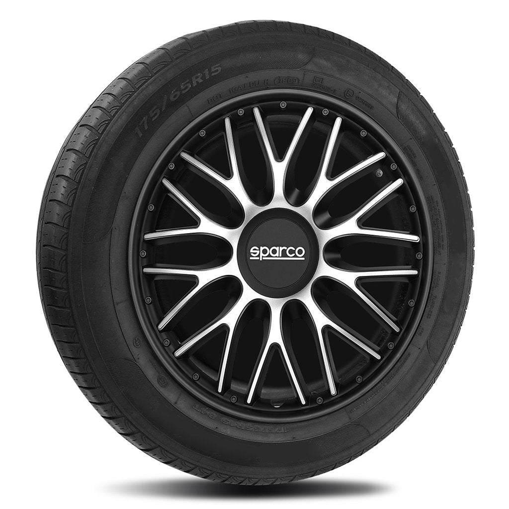 Borchie Set 4 copricerchi 14" pollici copriruota auto Roma SPC1496SVBK argento nero