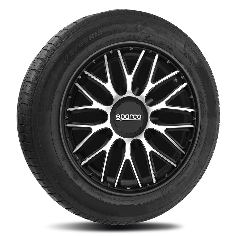 Borchie Set 4 copricerchi 15" pollici copriruota auto Roma SPC1596SVBK argento nero