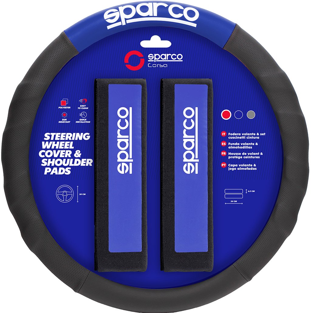 SPARCO Coprivolante e passacintura SPC1111K auto universali blu nero Imbottito