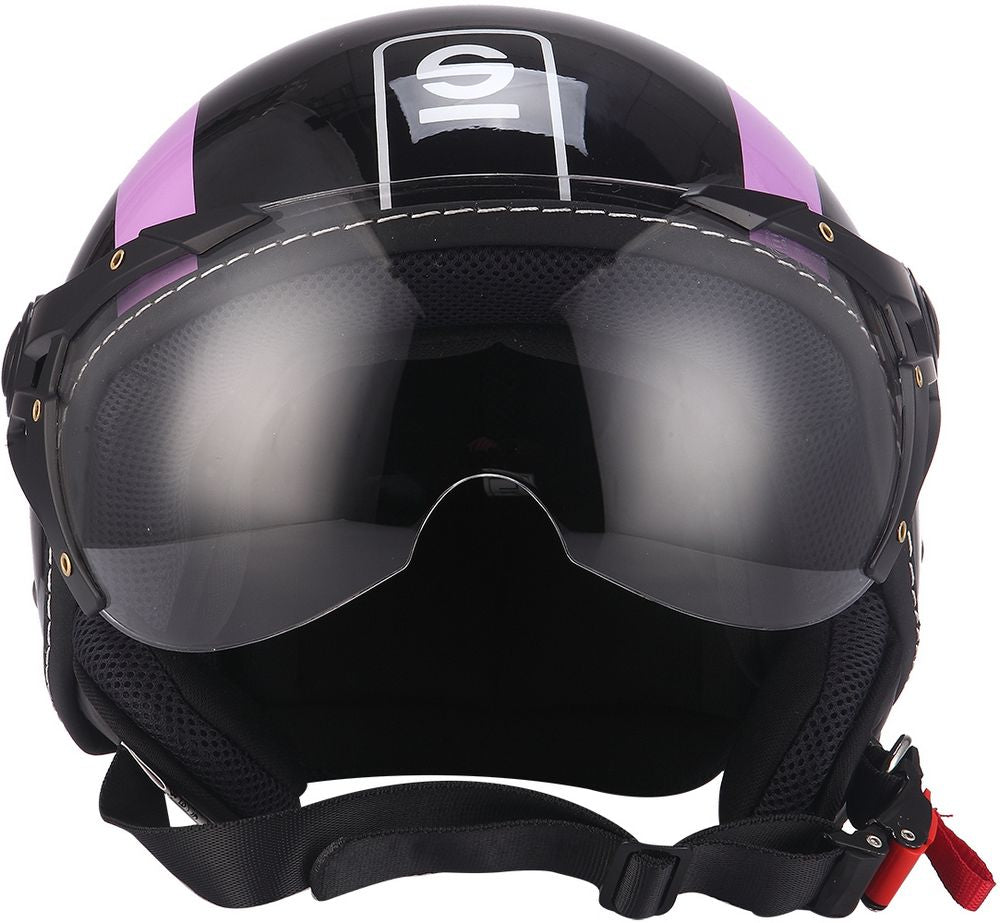 Casco moto SP501 taglia XL con visiera antigraffio viola e nero