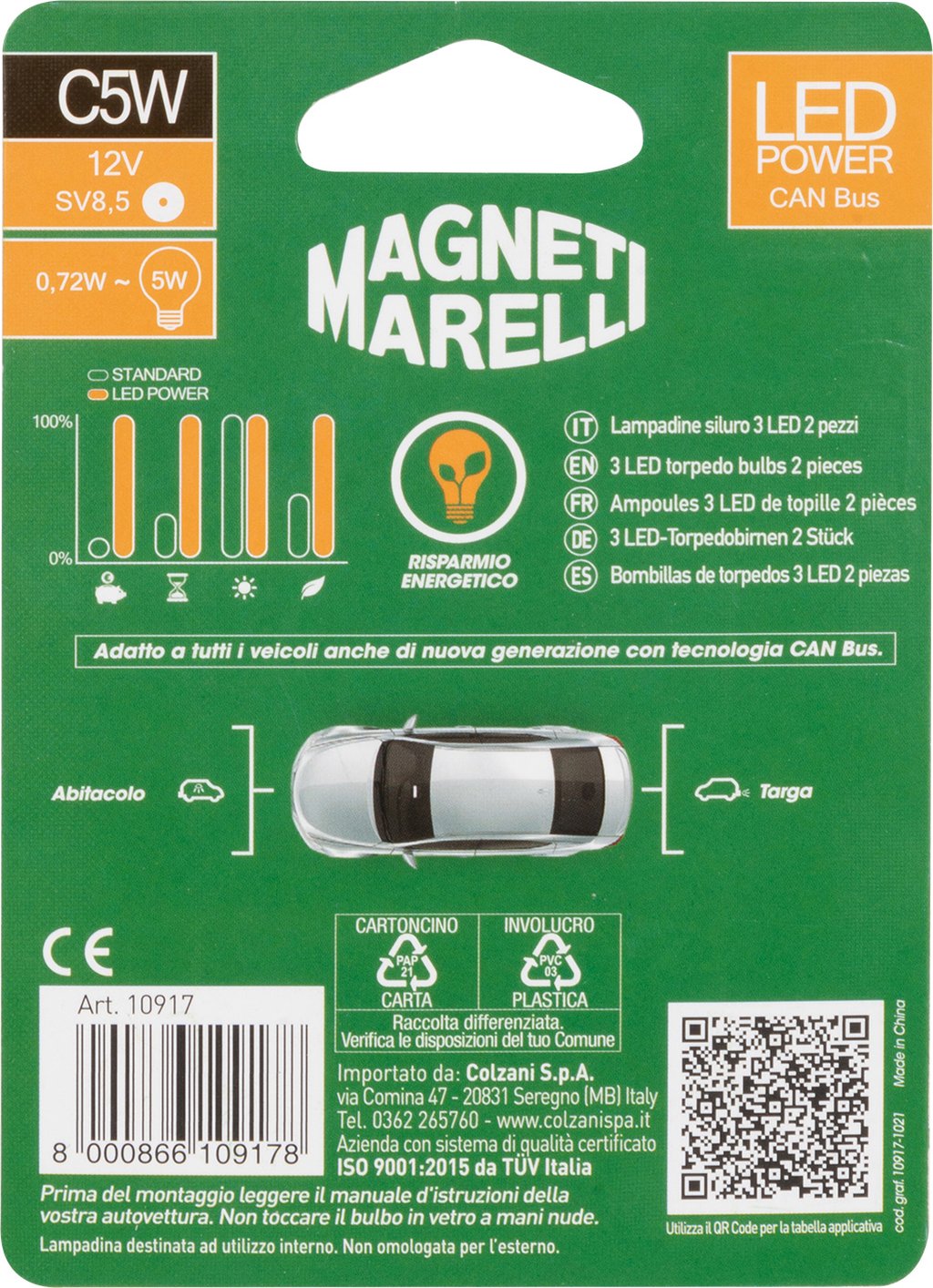 QUANTUM ENERGY Coppia Di Lampadine Led Per Auto Ultra White 36mm 12V