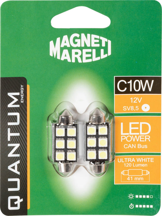 QUANTUM ENERGY Lampadina siluro auto C5W 3 Led 2 pezzi 12V SV8,5 tecnologia Can