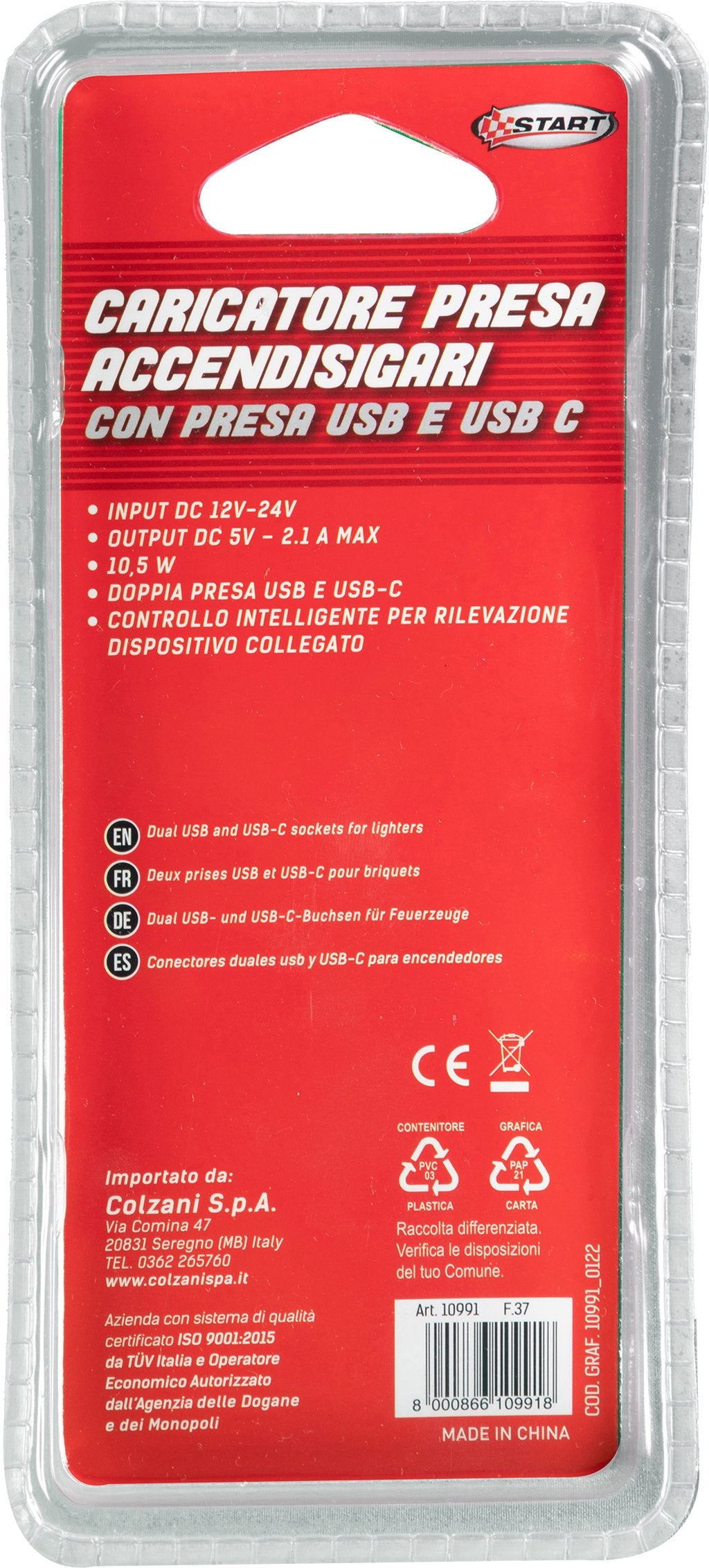 START Caricatore presa accendisigari auto nero, USB e USB-C, Output DC 5