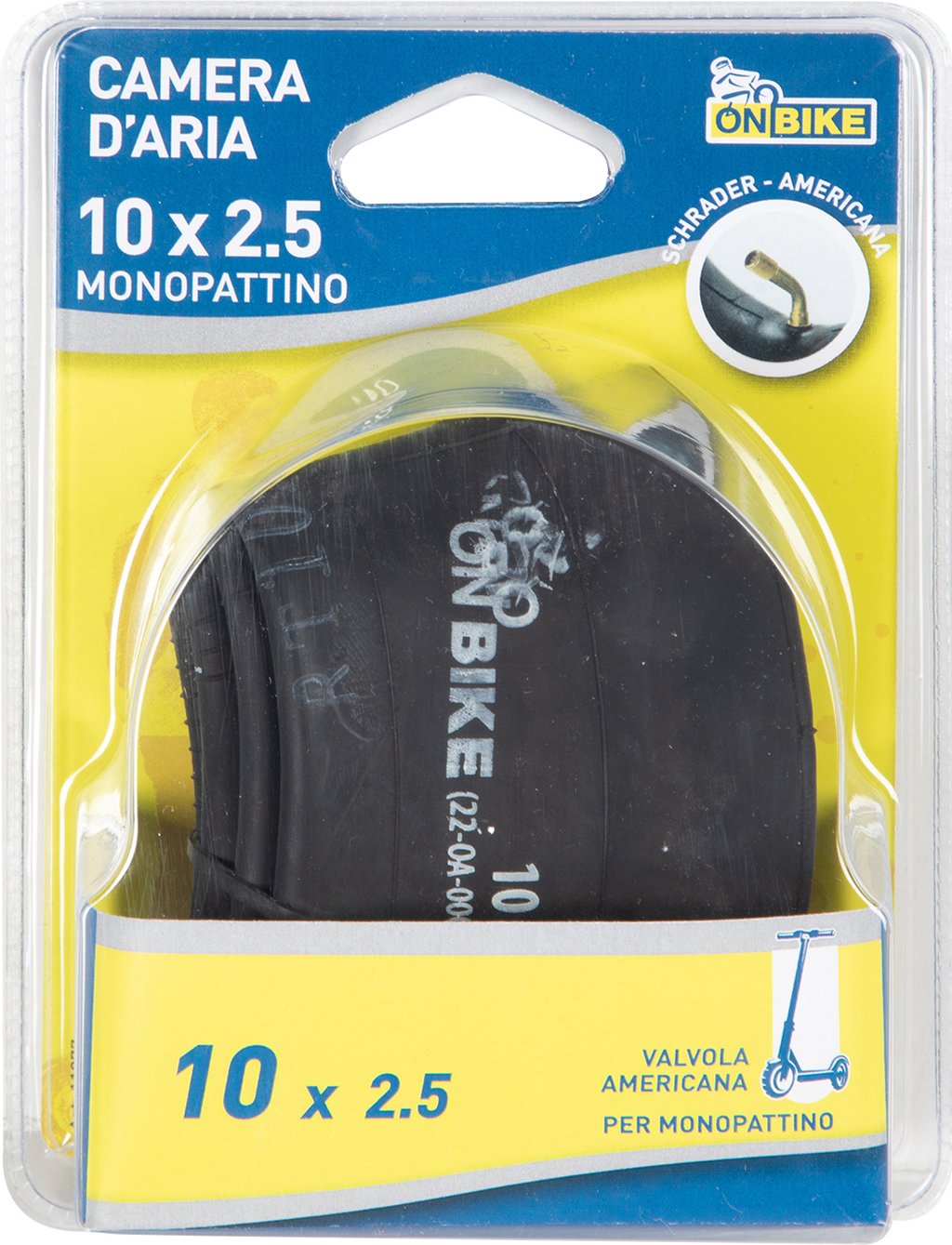 ON BIKE Camera D'Aria Monopattino 10 x 2.5 Con Valvola Curva