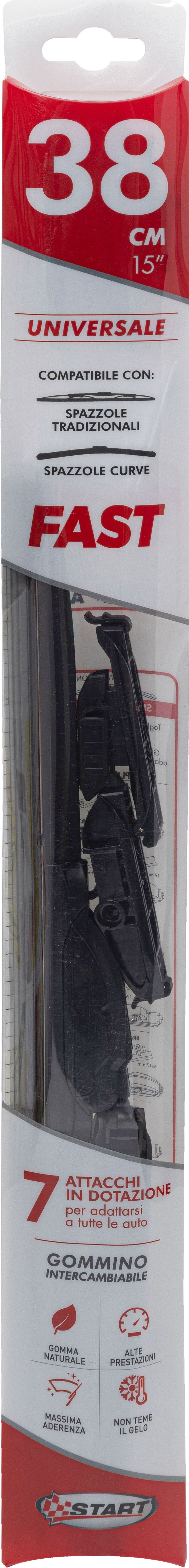 Spazzola tergicristallo singola Fast 38 cm - 15", per spazzole tradizionali e curve