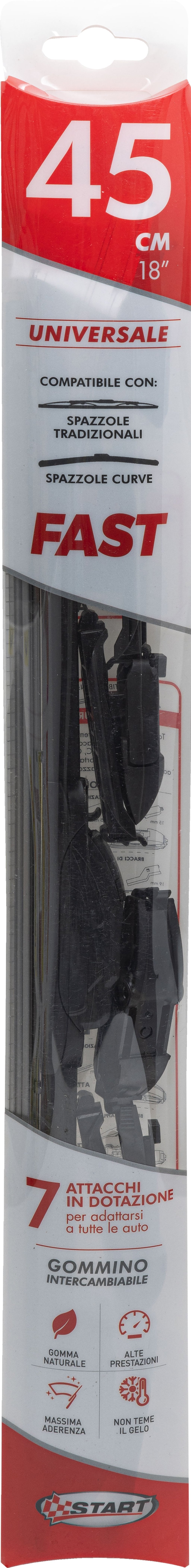 Spazzola tergicristallo singola Fast 45 cm - 18", per spazzole tradizionali e curve