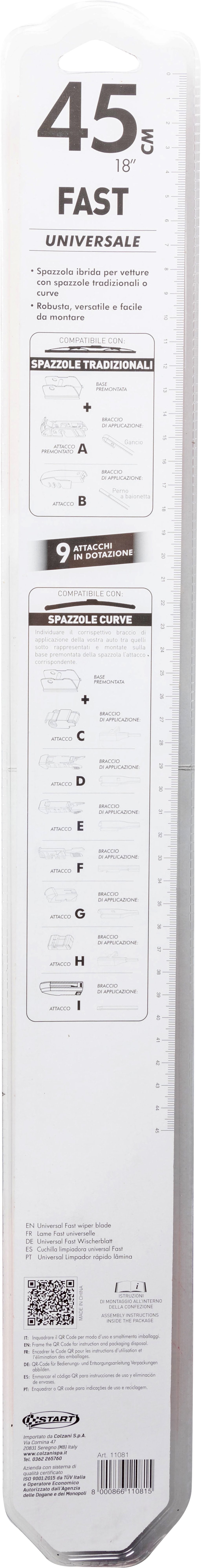 Spazzola tergicristallo singola Fast 45 cm - 18", per spazzole tradizionali e curve