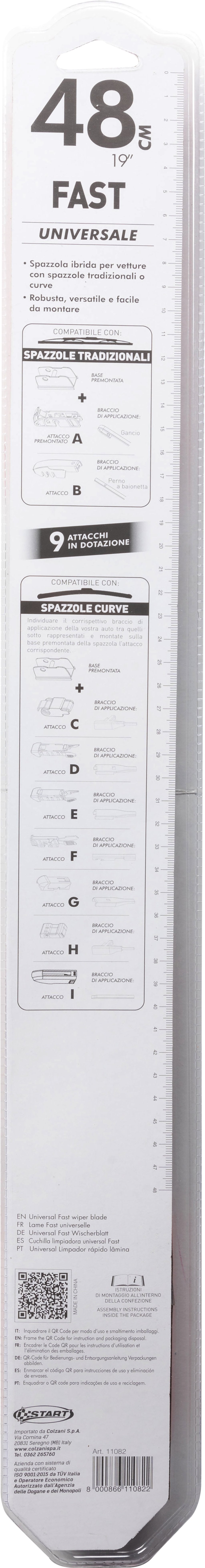 Spazzola tergicristallo singola Fast 48 cm - 19", per spazzole tradizionali e curve