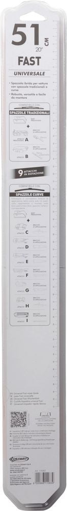 Spazzola tergicristallo singola Fast 51 cm - 20", per spazzole tradizionali e curve, massima aderenza e resistenza