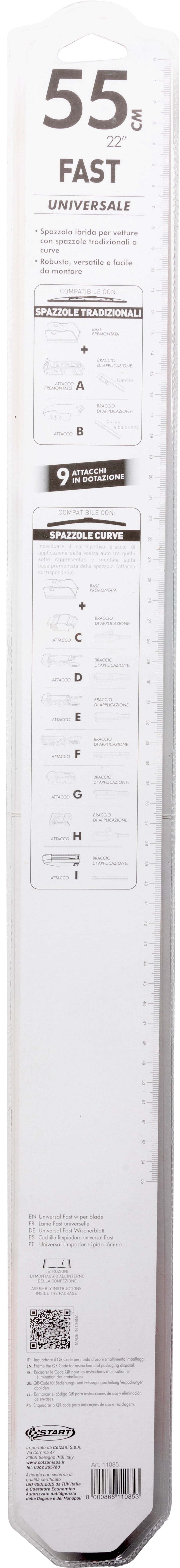 Spazzola tergicristallo singola Fast 55 cm - 22", per spazzole tradizionali e curve