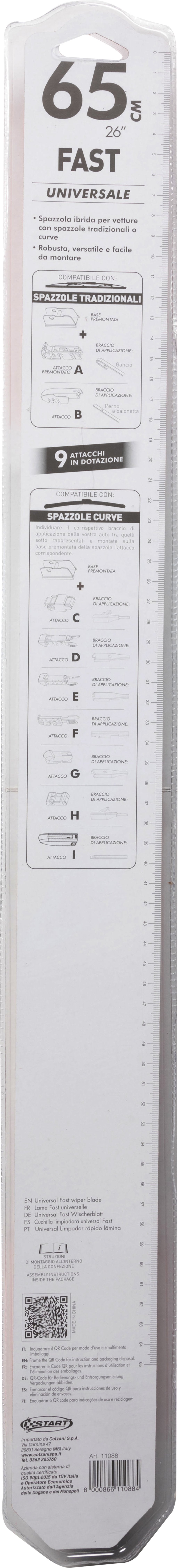 Spazzola tergicristallo singola Fast 65 cm - 26", per spazzole tradizionali e curve, massima aderenza e resistenza