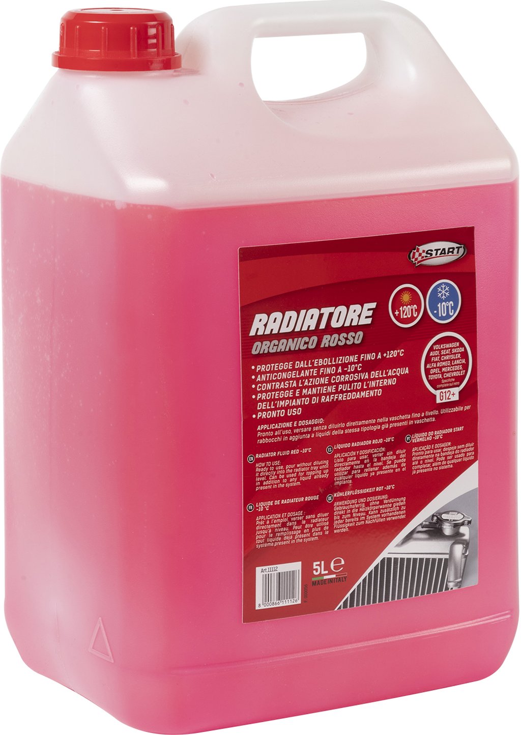 START Antigelo Rosso G12+ 5L -10? +120?  Liquido Radiatore per Motori
