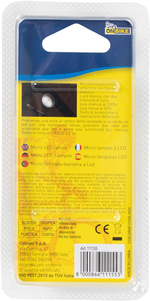 On bike microlampade bici tonde bianche doppia intensità con batterie