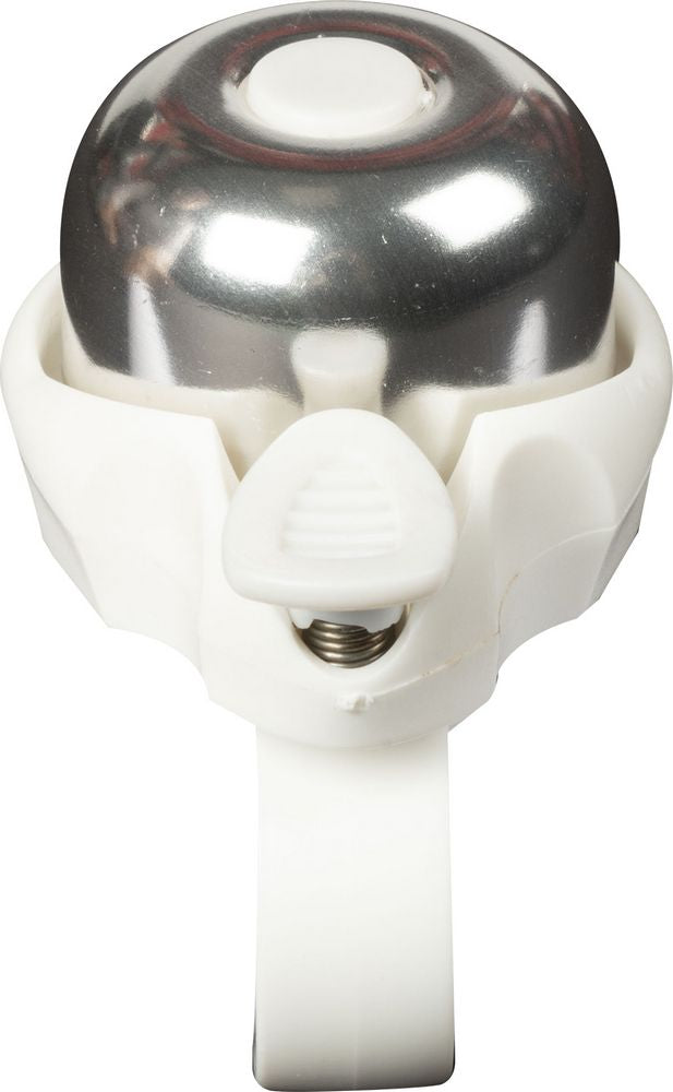 MIni campanello universale per bicicletta in acciaio di colore bianco/silver
