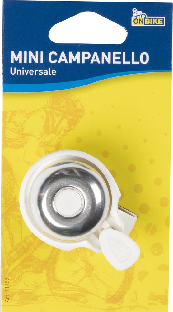 MIni campanello universale per bicicletta in acciaio di colore bianco/silver