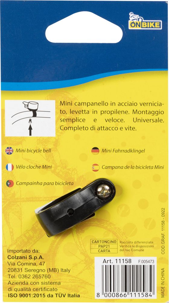 MIni campanello universale per bicicletta in acciaio di colore nero/silver