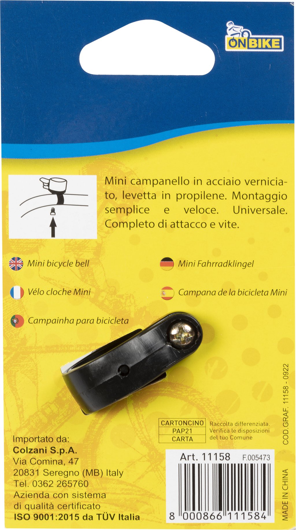 ON BIKE MIni campanello universale per bicicletta in acciaio di colore