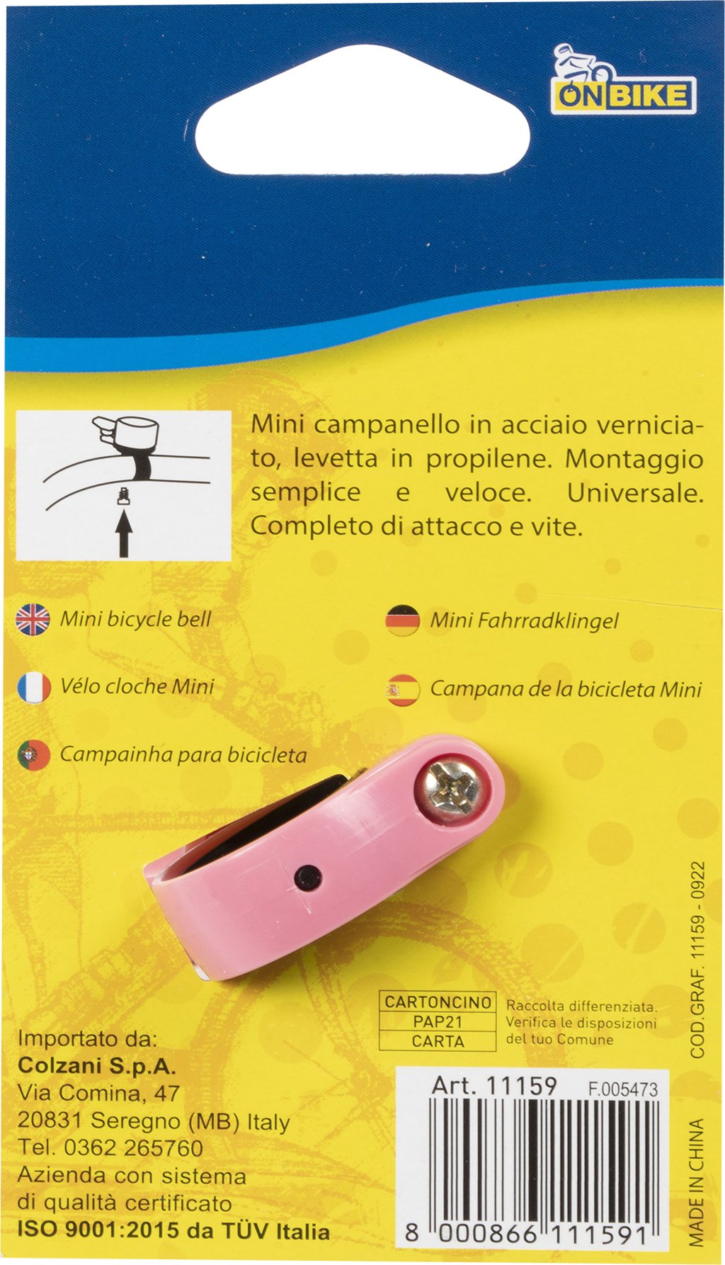 ON BIKE Mini campanello universale per bicicletta in acciaio di colore