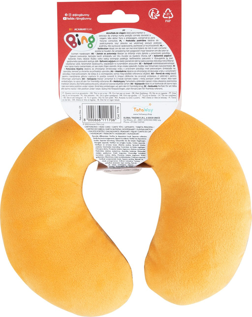 TATAWAY Cuscino baby per collo da Viaggio Cervicale in tessuto coniglietto Bing