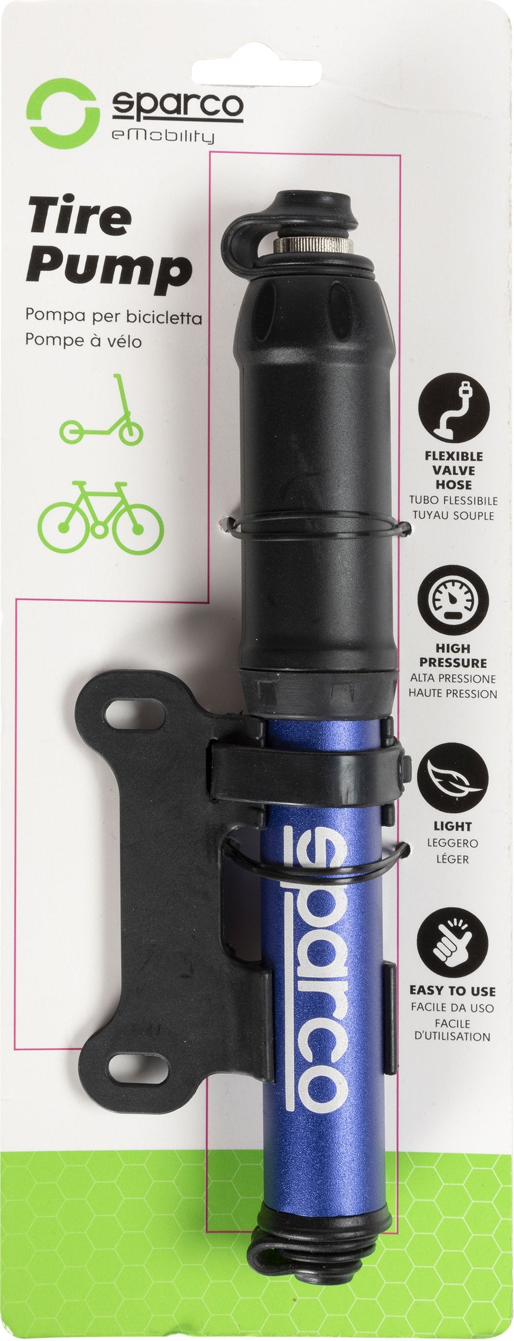 SPARCO Mini pompa blu per bicicletta in alluminio adatta alla maggior parte