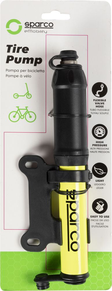 Mini pompa gialla per bicicletta in alluminio Sparco