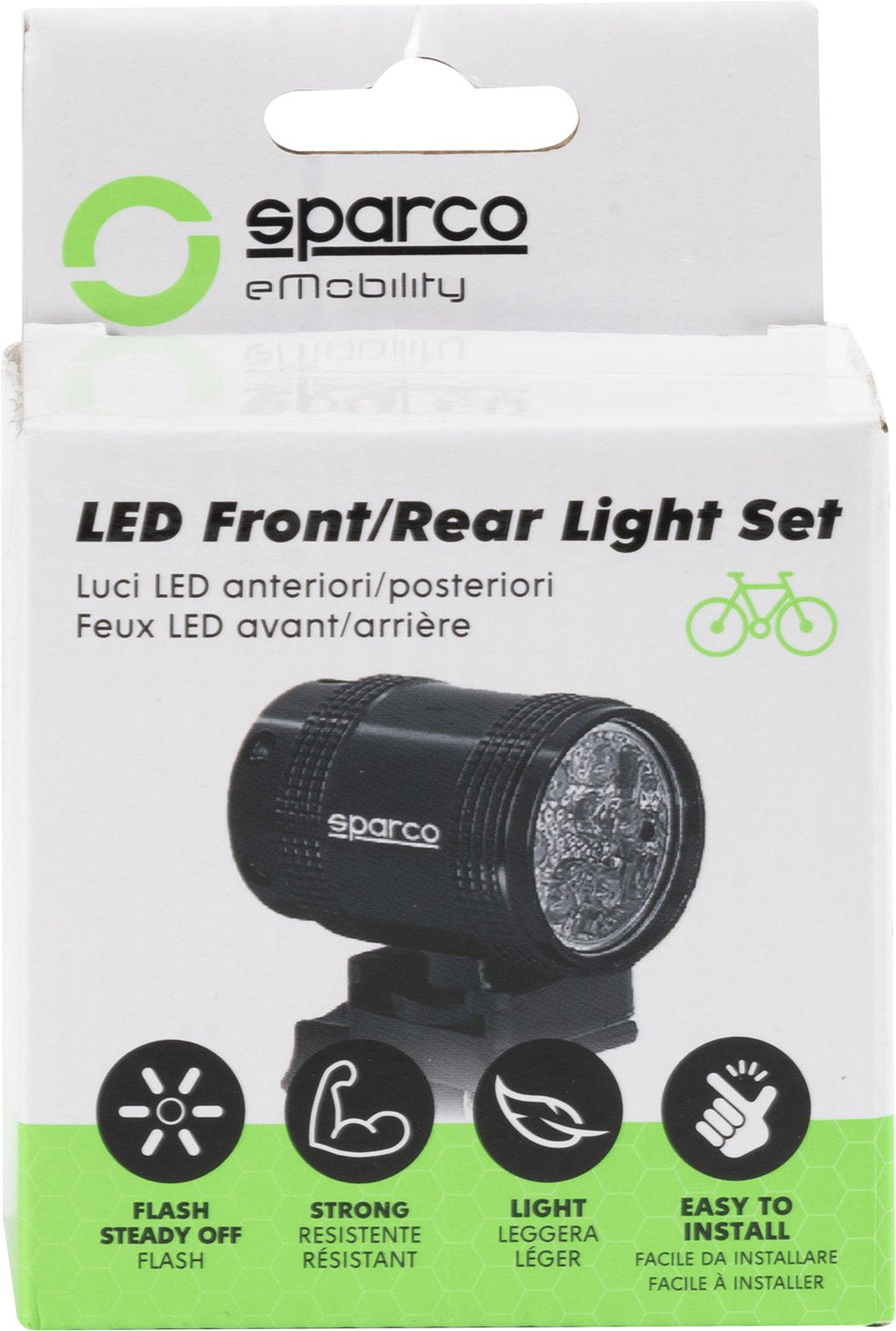 SPARCO Set luce per bicicletta in alluminio anteriore e posteriore con luce