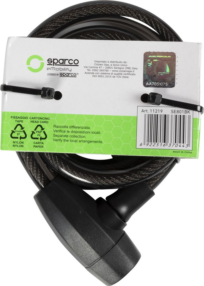 Lucchetto morbido per bicicletta nero con serratura Sparco