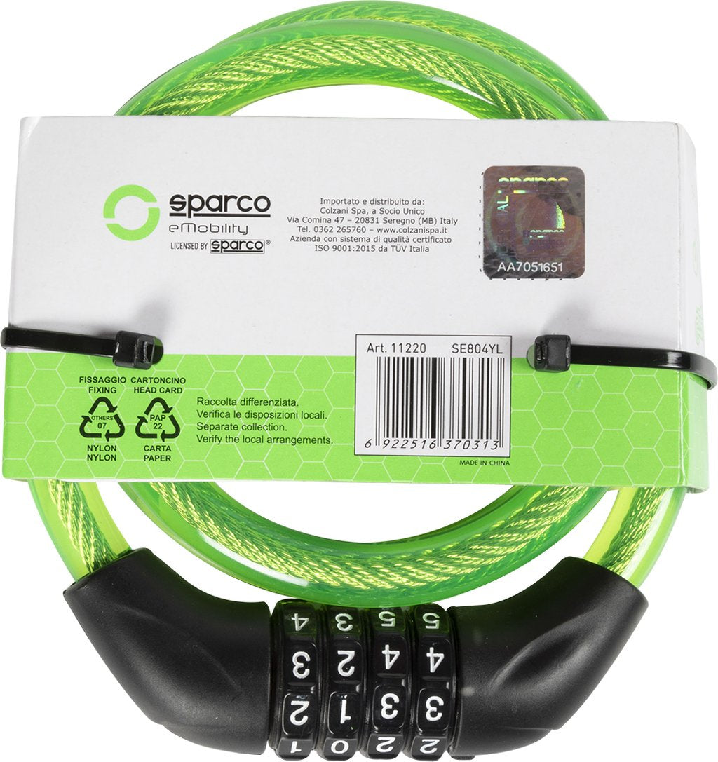 Lucchetto morbido per bici giallo con combinazione Sparco